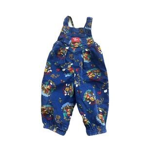 Vintage OshKosh B'gosh Corduroy Overalls 12M Blue Camping Bear Print Collectible